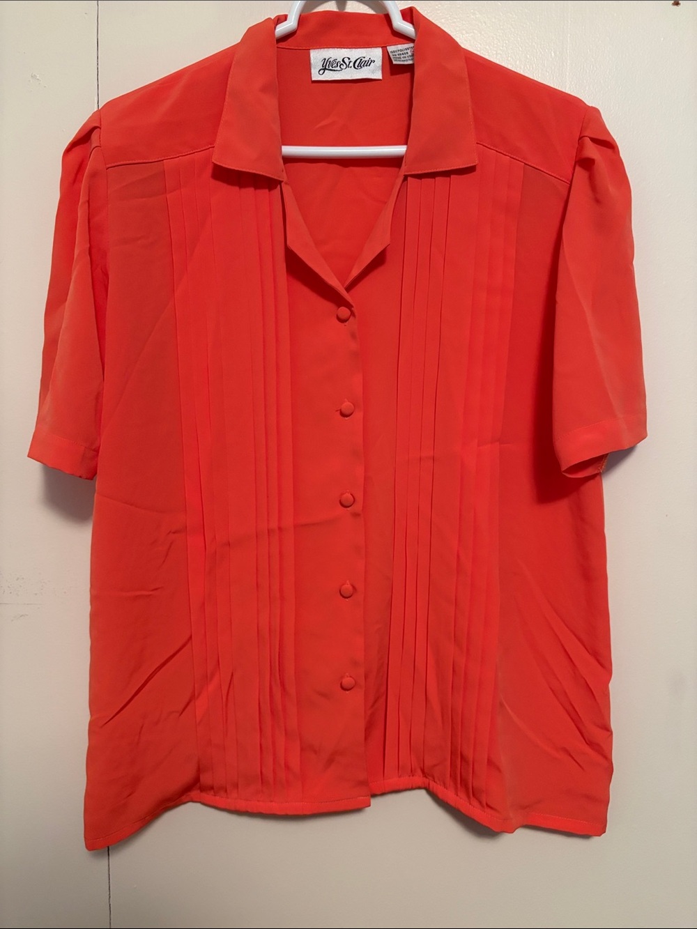 Women's orange Short-Sleeve Pleated Button Front Blouse